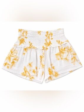 NWT Divided High-Waist Smocked Floral Shorts - Yellow on White